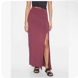 Athleta Marina Crushed Berry Maxi Pull on Maxi Skirt w/Side Slit, Tencel Stretch